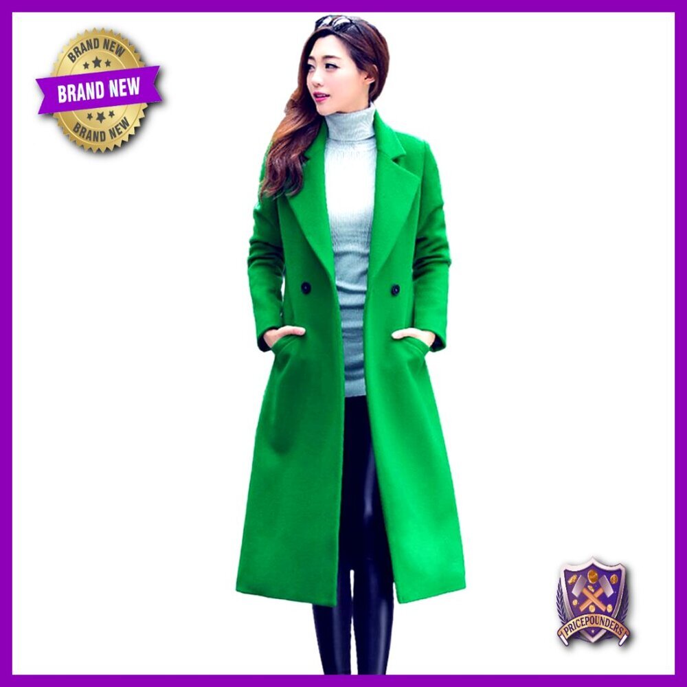 Long Wool Peacoat Classic Notch Lapel Slim Fit Korean Style Vintage Winter Coat